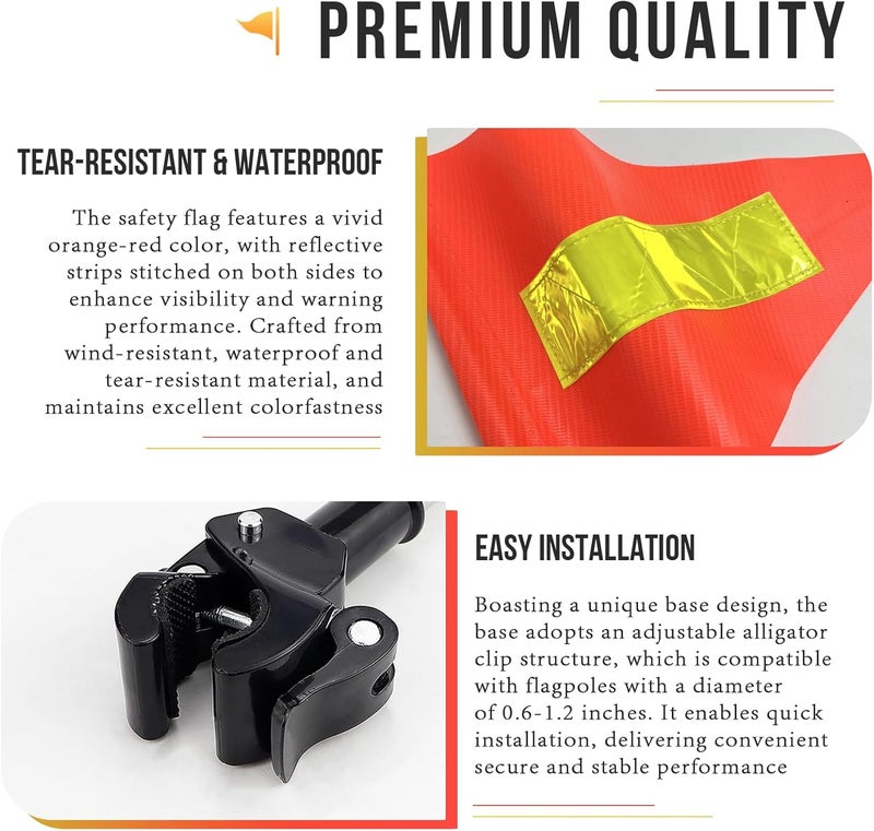RAXCONN Wheelchairs Flag Orange Safety Flag with Reflective Strip and 5.3 Feet Retractable Flagpole, Wheelchairs Flags Holder, Bike Flag with Pole and Mount for Safety - Image 3